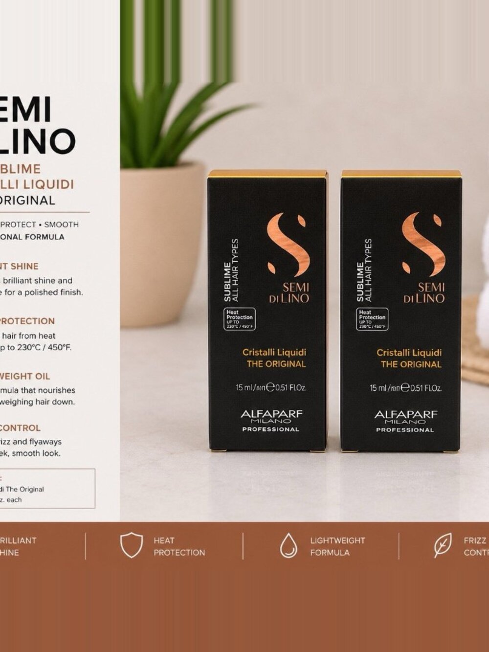 Alfaparf Semi Di Lino Cristalli Liquidi Original 15ml 0.51 Fl.oz x2 Hair Oil Set